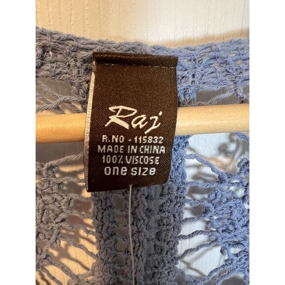 Anthropologie Raj Dusty Blue Crochet Cardigan Kimono Duster One Size Boho Beach - Picture 8 of 9